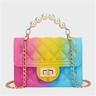 China Multifunctional Cross - Colorful Girls Mini Pearl Bags Body Bag Rainbow Elegance Lady Cross-Body Bags Chain Shoulder Bags For Women for sale