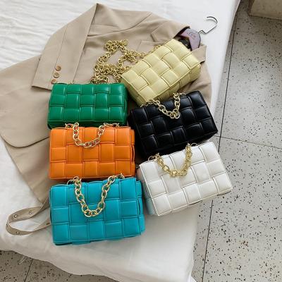 China Custom Hot Woven Small Lady Bags Square Shoulder Bag New Luxury Candy Chain Bags Chainsn Gold Armpit Bags For Women for sale