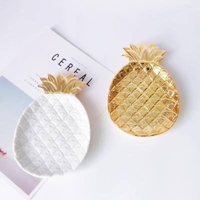 China White Europe, Jewelry Tray Decoration Household Storage, Ceramic Dishes, Jewelry Ring Dish Tray Organizer Gold Pineapple for sale