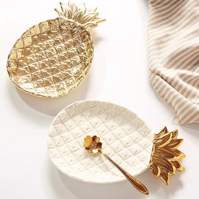 China Europe Gold Pineapple Shaped Ceramic Dish For Jewelry Ring Dish Tray Organizer, for sale