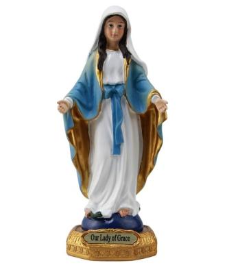 China Africa Our Lady 8 inch Gold Base Religious Catholic Resin Colored Statue of Grace Blessed Virgin Mother Mary Small for sale