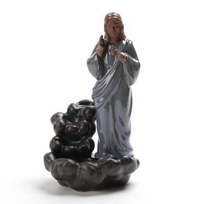 China Europe Christian Heart Ceramic Jesusn Mary Statue Black Flow Incense Burner for sale