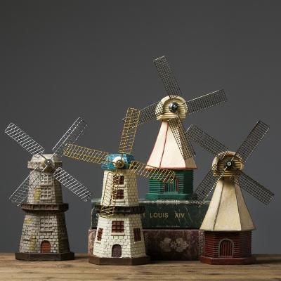 China Europe Creative Retro Home Decor Windmill Model Statue Saving Pot Dutch Tarare Sculpt Resin Handmade Crafts for sale