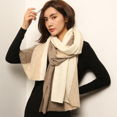 China 2021 popular Inner Mongolia newcomer soft soft feeling cashmere 3 colors blocking thick knitted scarf cashmere for sale