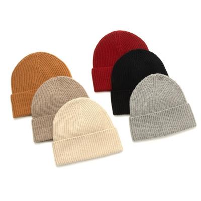 China Wholesale fashion COMMON soft and warm rib knitting cuffed high quality pure cashmere hat for unisex for sale