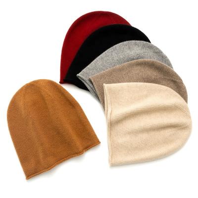 China JOINT factory classic cashmere ladies hat collection plain rolled brim luxury cashmere beanies for sale