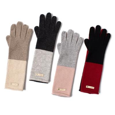 China Inner Mongolia soft top cashmere wholesale color blocking long gloves cashmere hats and gloves for sale