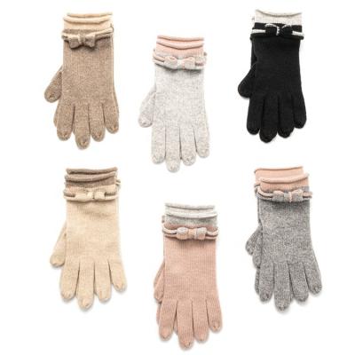 China Soft 2021 Autumn Winter Fashion Ladies Style Cashmere Warmer Mittens With Cute Bow Tie for sale