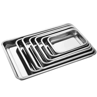 China Hotel Home Restaurant Hot Selling Cheap 410 Stainless Steel Serving Tray Kitchen Restaurant Stackable Hotel Rectangular for sale