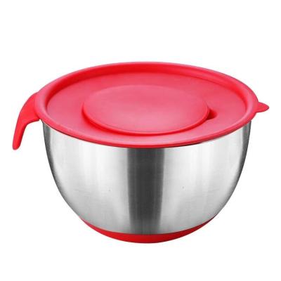 China Sustainable high quality 304 stainless steel mixing bowl with silicone bottom and measuring cup for sale