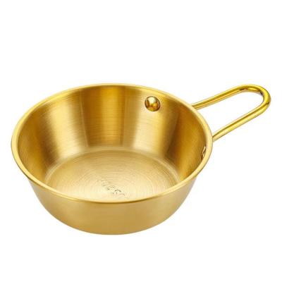 China Sustainable 304 Stainless Steel Rice Wine Bowl Korean Metal Noodle Pickle Bowl Cooking Bowl With Handle for sale