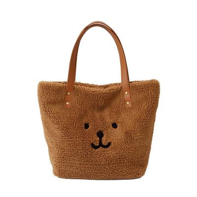 China Fashion OEM ODM Lady Fashion Faux Fur Tote Bag Sherpa Texture Underarm Bag With Embroidery Large Capacity Handbag for sale