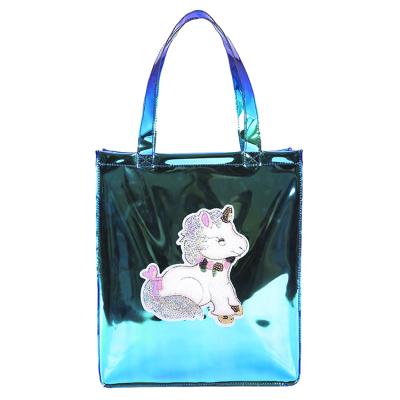 China BSCI Factory Fashion Clear Plastic Ladies Handbag PVC Tote Bag Holographic Laser Material Makeup Bags for sale