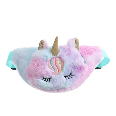 China No cute unicorn dyed knotting animal fur bag kids furry bag funny cute design embroidery small waist bag for sale