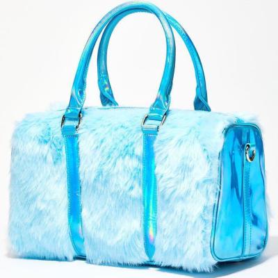 China Luxury Holographic Overnight Fur Luggage Bag Weekend Bag Travel Duffel Bag Fashion Fur Large for sale