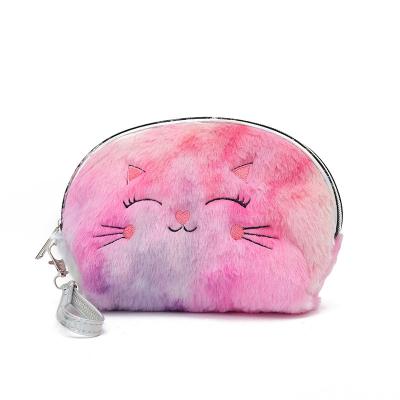 China Cute Women Beauty Bag Fashion Cat Pattern Fur Purse Fully Daily Carry Lady Bag Cosmetic Case for sale