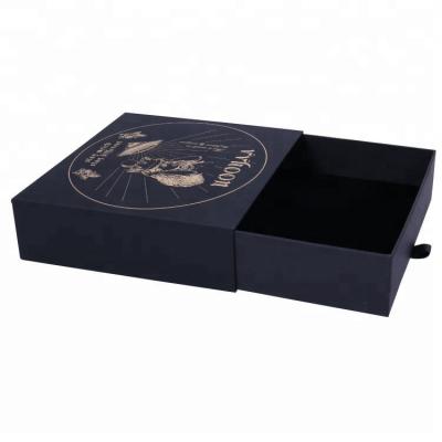 China Handmade Custom Black Gift Wrapping Paper Cardboard Drawer Storage Box, Elegant Sliding Paper Box for sale