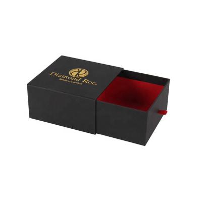 China Handmade high quality black bracelet jewelry storage paper drawer box with gold stamping logo for sale