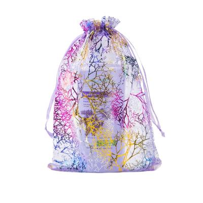 China Wholesale Cheap Luxury Printed Coral Drawstring Organza Bags for sale