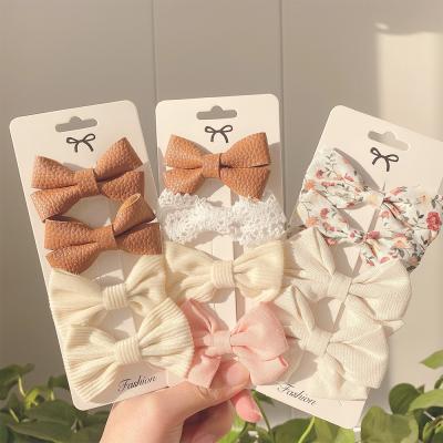 China Soft Children's Cloth Hairpin Cotton Leopard Print Bow Canvas Hairpin Cute Little Girl Baby Girl Side Clip Princess Hairpin 4 Pieces/Set for sale