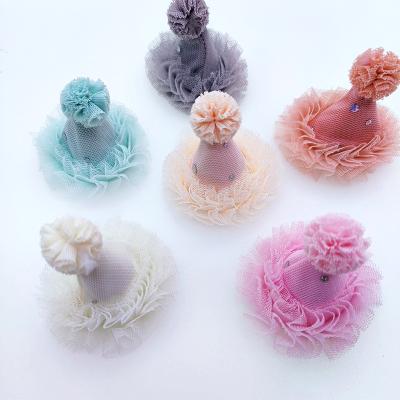 China Korean Party Hair Glitter Tulle Crown Kids DIY Hairpins / Headbands Organza Pleated Christmas Hat for sale