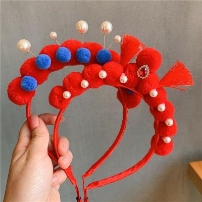 China Environmentally friendly hair band wind drama Chinese Peking opera Chinese style bead performance stage creative spot new year fringed girl hair accessories for sale