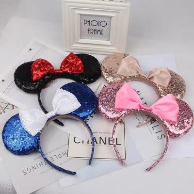 China European and American style factory sale Mickey Ear Hairbands With Crown glitter children's hair accessories festival material headbands for sale