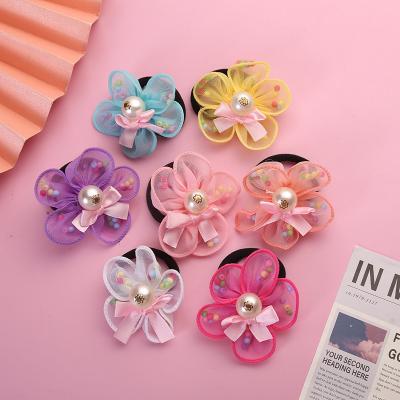 China Korean style rope hair accessories/Japanese and Korean outdoor ponytail Korean style hair organza style Ring Freshwater Pearl Hollow Flower barrettes head hair accessories for sale