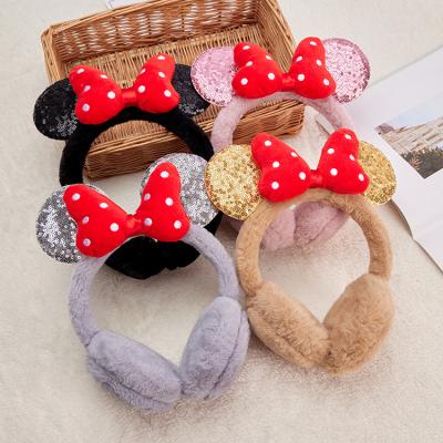 China Keep Veijer Warm Winter Cartoon Cute Kids Warm Mickey Bowknot Children Cover Earmuffs Sequin Ear Muffs for sale