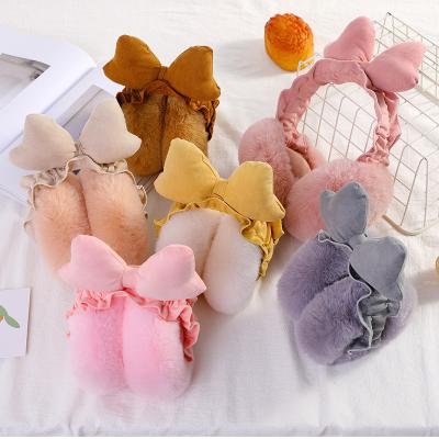 China Keep Veijer Warm Winter Foldable Ear Muffs For Girls Top Knot Knit Wrinkle Kids Bowknot Earmuffs for sale