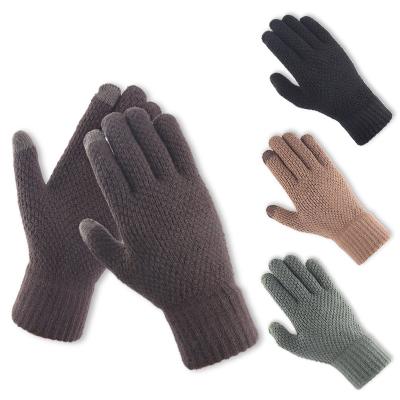 China Well Made Jacquard Veijer Touch Screen Striped Soft Plush Stretchy Knit Woven Winter Cuff Gloves for sale