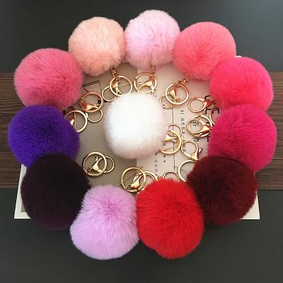 China Key Holder Puff Plush Fur Rabbit Fur Decoration Veijer Various Color Chain Pompom Classic Women Fluffy Key Accessories for sale