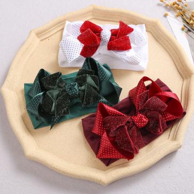 China Veijer Soft Christmas Dovetail Bow Glitter Bow Glitter Headband Kids Festival Lovely Velvet Ribbed Headbands for sale