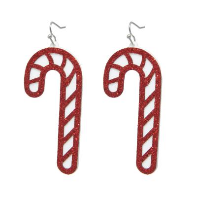 China Christmas Style Women Acrylic Earrings Cute Red Candy Cane Drop Earrings Girls Party Wear Jewelry for sale