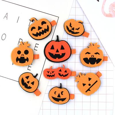 China Children's Hair Decoration Halloween Cartoon Fashion Party Pumpkin Hairpin Metal Kids Holiday Yellow Hair Clip for sale