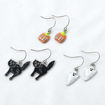 China 3/pc Cute Set Cat With Pumpkin Drop Earrings Halloween Jewelry Fashionable Cute Ghost Alloy Black Earrings For Women Girls Earring Set for sale