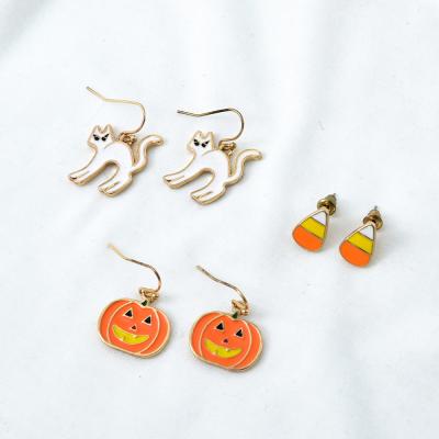 China 3PC Trendy Trendy Set Colorful Cat Pumpkin Small Simple Style Drop Earrings Halloween Jewelry Earrings Set Gifts For Women Girls for sale