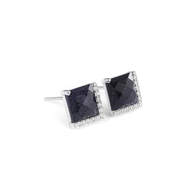 China Huggie Circle Earring Accessories Shape 925 Sterling Silver Earrings Geometric Square Sapphire Stud Earrings for sale