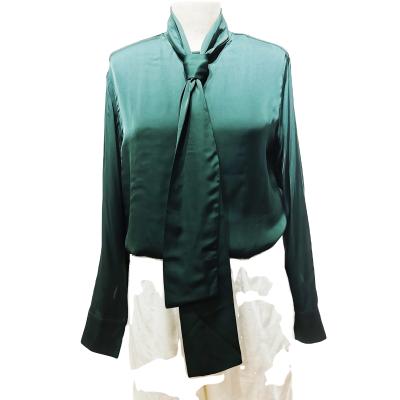 China Breathable High Fashion Stain Solid Green Shirt For Office Lady Shirt Casual Blouse For Women for sale