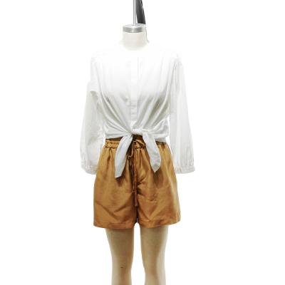 China QUICK DRY Top BA286-151567 fashion women summer high waisted shorts 100% silk solid color drawstring girl shorts for sale