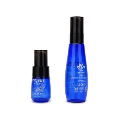 China 30ml 80ml PET cosmetic toner bottle press pump container silkscreen plastic blue bottle and packaging for sale