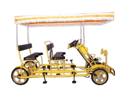 China 4 Person Bike OEM 4 Person Luxury Surrey Pedal Tandem Bike 4 Wheel Seat Sightseeing Sightseeing Bicycle For Adults for sale