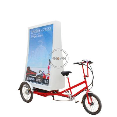 China OEM Mobile Commercial Trolley Cargo Tricycle Adertise Cargo Bike with Electric Display Panel and Electric Street Bicycle Pedal for sale