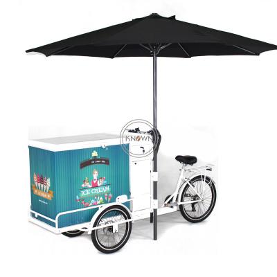 China OEM KN-T06A Electric Cargo Ice Cream Bike Tricycle Coffee 3 Wheel Cart Bike Fridge Freeze Food Carts Outdoor for sale