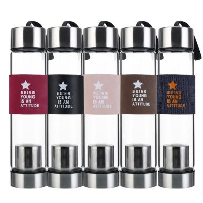 China Borosilicate Glass Viable Water Bottle, Outdoor Sport Stainless Steel Infuser Hot Selling Glass Sparkle Bottle for sale