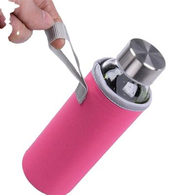 China Sustainable Glass Bottle With Protective Custom Gift Bags Packaging Sport Bottle With Stainless Steel Infuser Water Bottles for sale