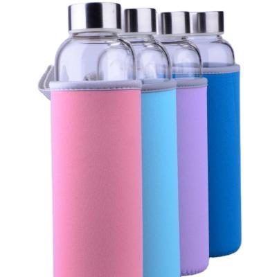 China Travel glass water bottle style coffee tea tumbers sports sustainable new private label bottle with different color bags drink bottle for sale