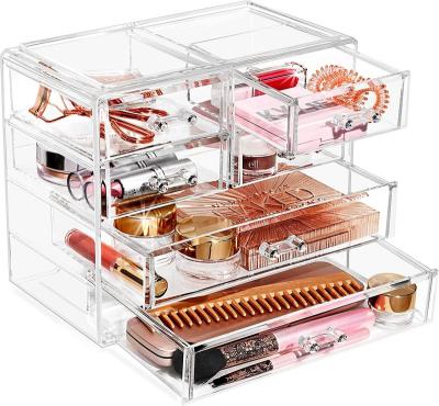 China Modern Customized Clear Acrylic Beauty And Cosmetics Storage Box Spacious Makeup Storage Case With Multi Drawers For Bathroom Vanity Table for sale