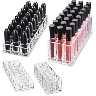 China 2023 hot selling 24 multifunctional customized acrylic slots lipstick display box display stands for lipsticks and nail polish slots 24 acrylic lipstick dislay boxes for sale