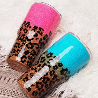 China Sustainable Warehouse AB Crystal Tumbler Leopard Printed Tumblers 30OZ Epoxy Sublimation Tumbler Mug from USA for sale